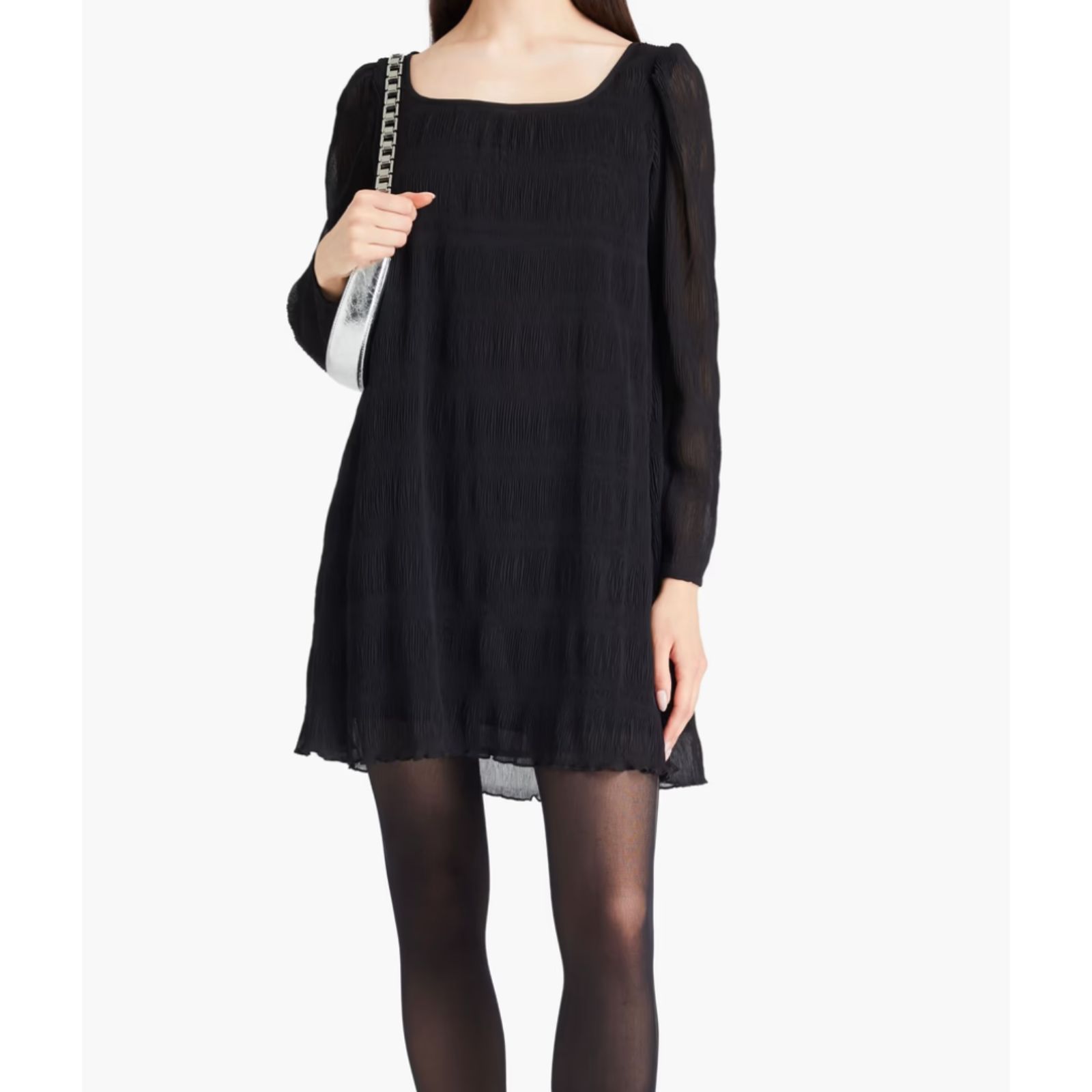 Ganni Plisse Georgette Mini Dress Black Sz 40 (Us 8/10)